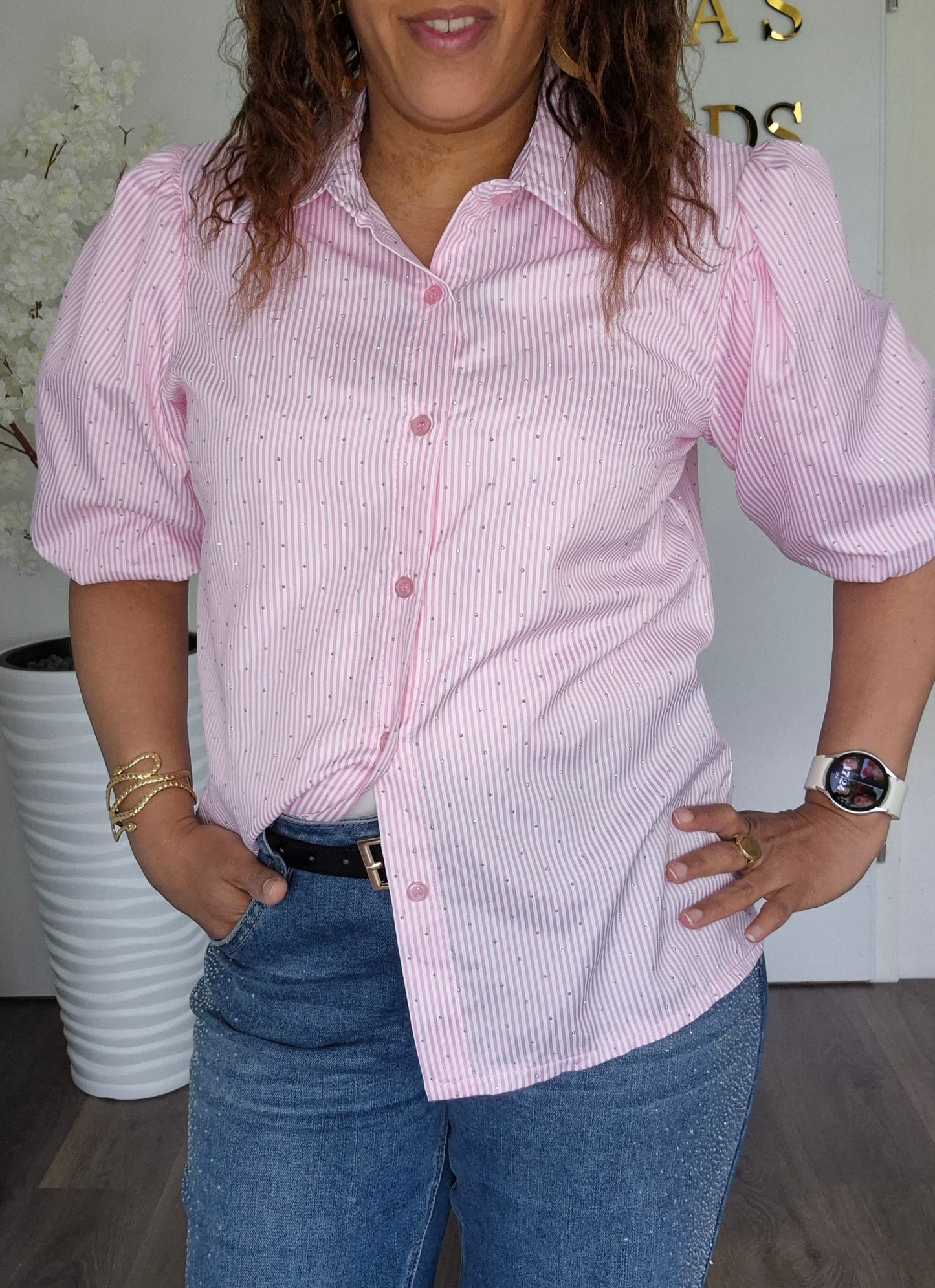 Gestreepte Blouse met Subtiele Glans