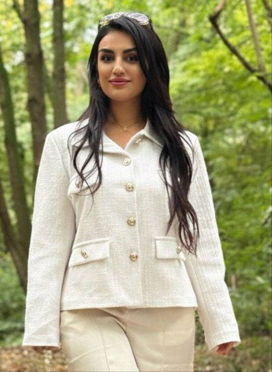 Sprankelend Tweed Jasje – Wit | Made in Italy