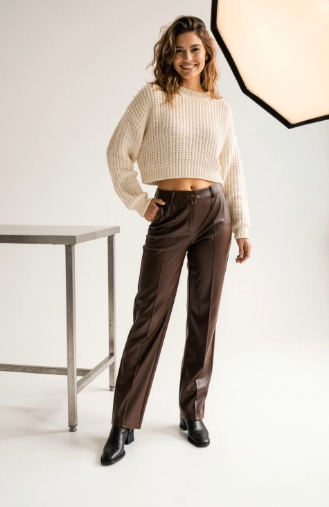 Leather Look Pantalon – Bruin