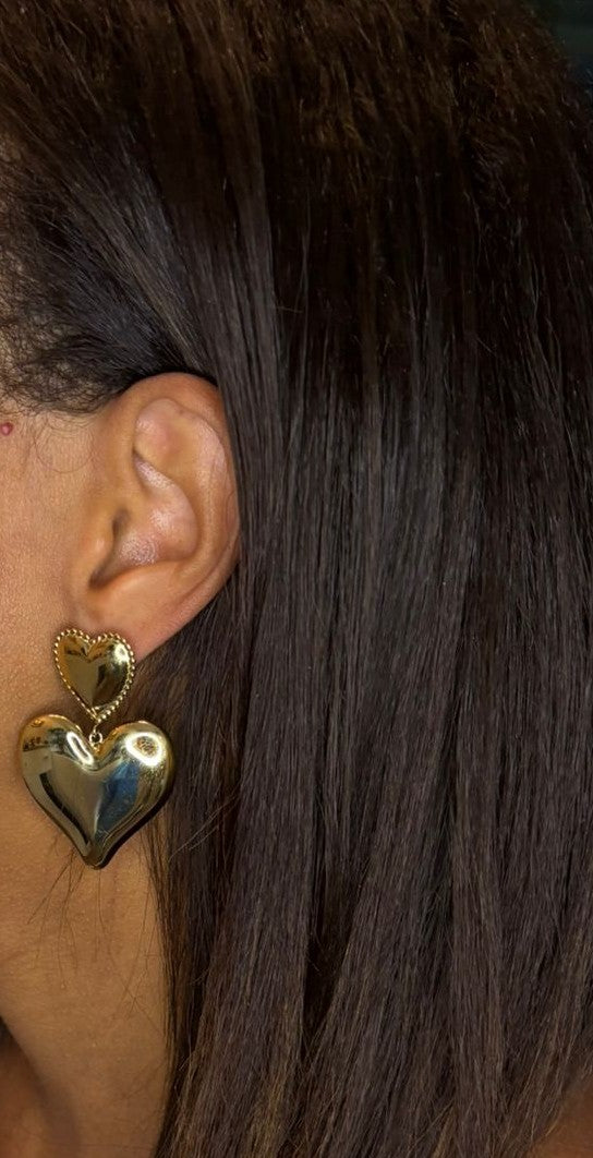 Gold Heart Drop Oorbellen – Dubbel Hart Design