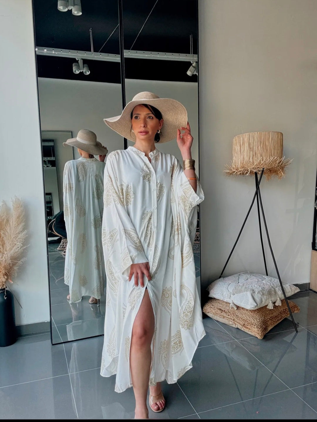 Ibiza Luxe Kaftan – Beige Paisley