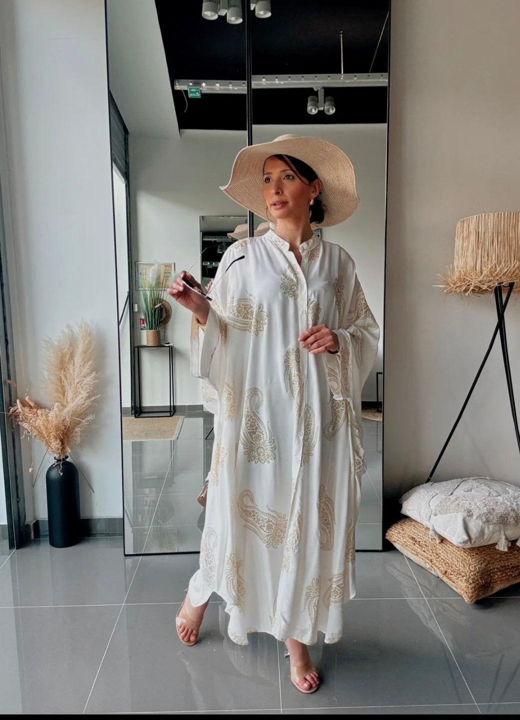 Ibiza Luxe Kaftan – Beige Paisley