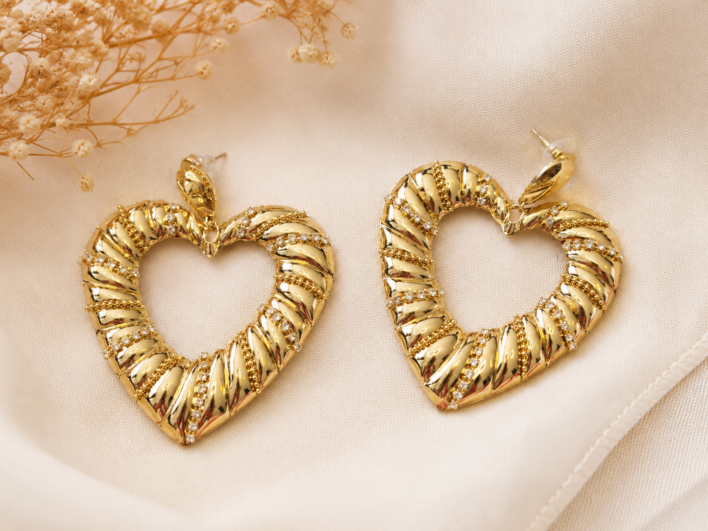 Golden Heart Statement Earrings