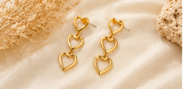 Triple Heart Drop Earrings