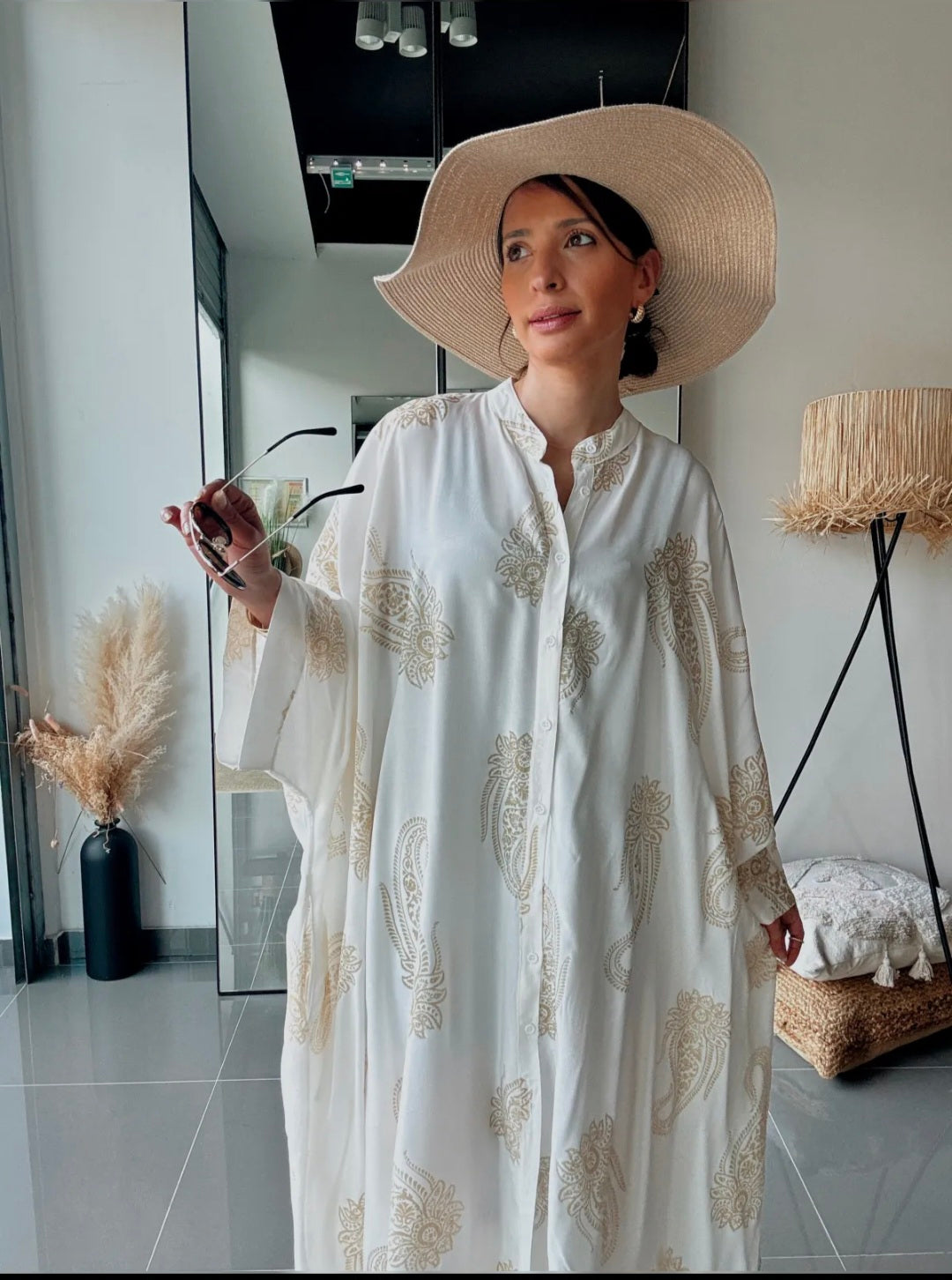 Ibiza Luxe Kaftan – Beige Paisley
