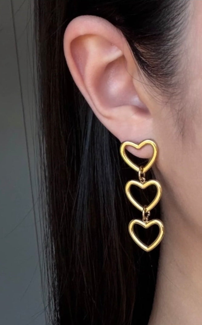 Triple Heart Drop Earrings
